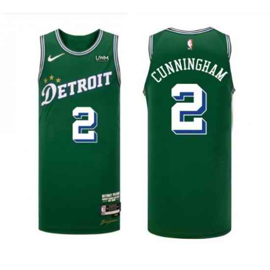 Men Detroit Pistons 2 Cade Cunningham Green 2022 23 City Edition Stitched Basketball Jersey